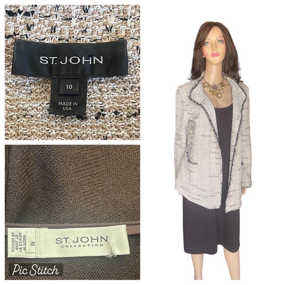 St. John brawn/ beige dress/‎ tweed jacket size 10